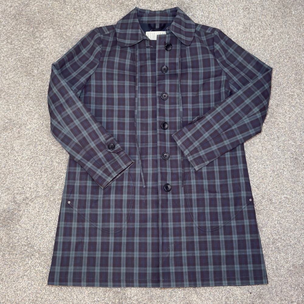 Alexa Chung for Madewell Plaid Trench Coat Green Navy Tartan XS Vintage